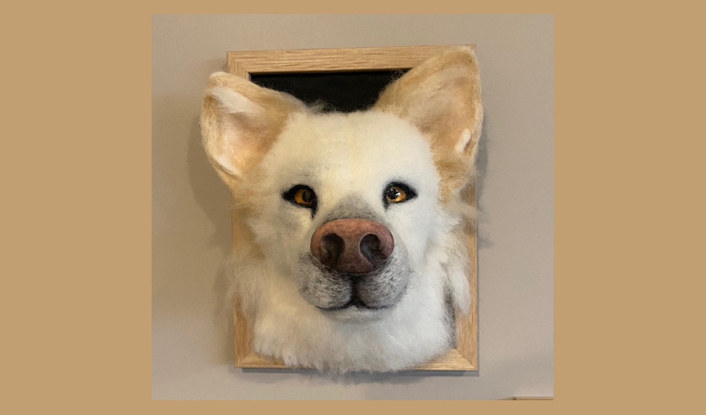 white german shephard needle felted dog portrait