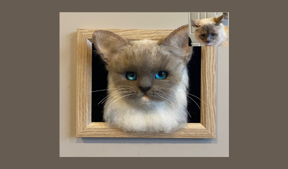 ginger tabby needle felted cat portrait