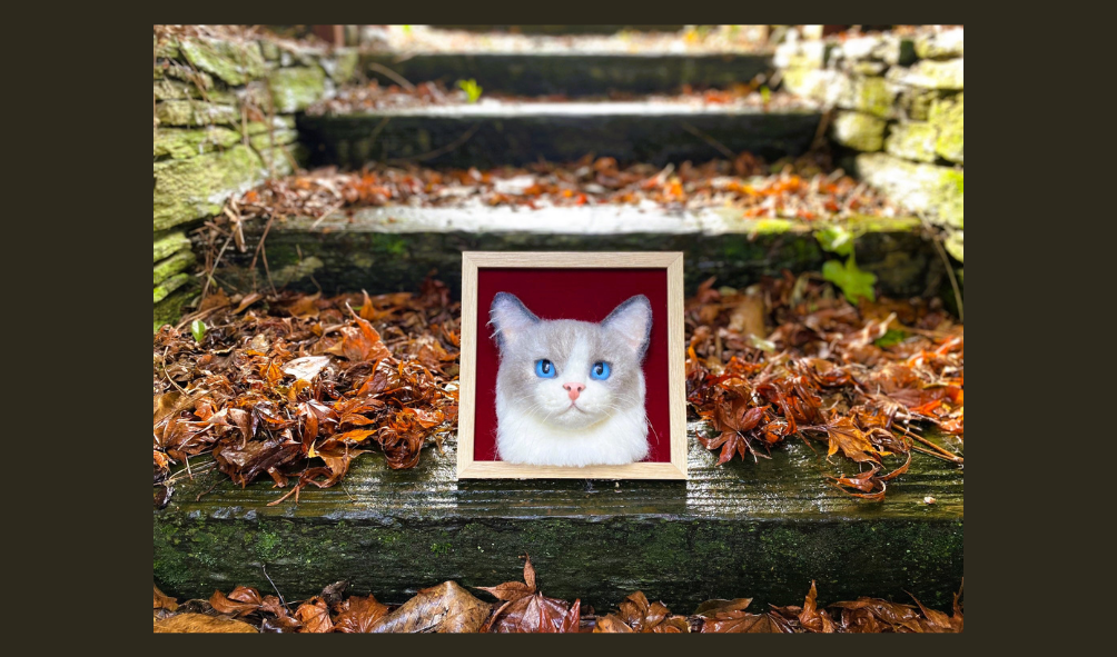 Needle felted cat face portrait